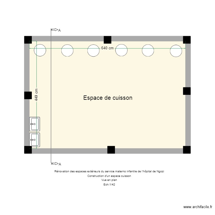 Ngozi espace de cuisson. Plan de 1 pièce et 28 m2