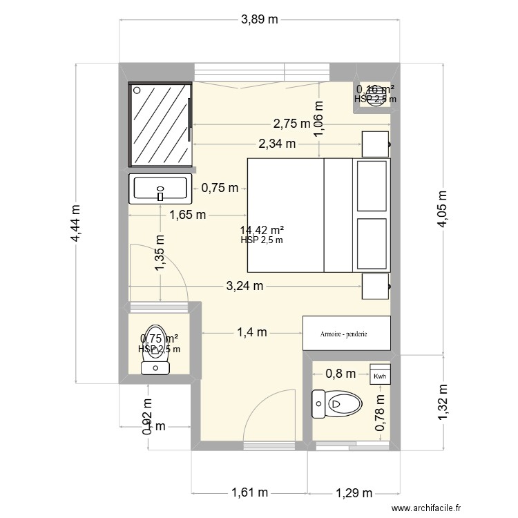 chambre soulac. Plan de 4 pièces et 17 m2