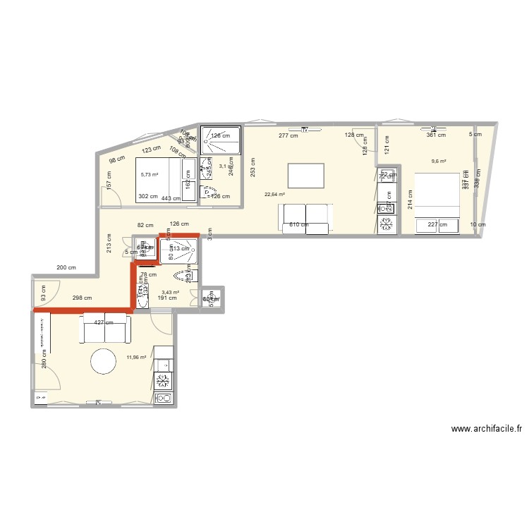 CALIFORNIE 1 STUDIO ET 3 PIECES DEFINITIF. Plan de 9 pièces et 58 m2