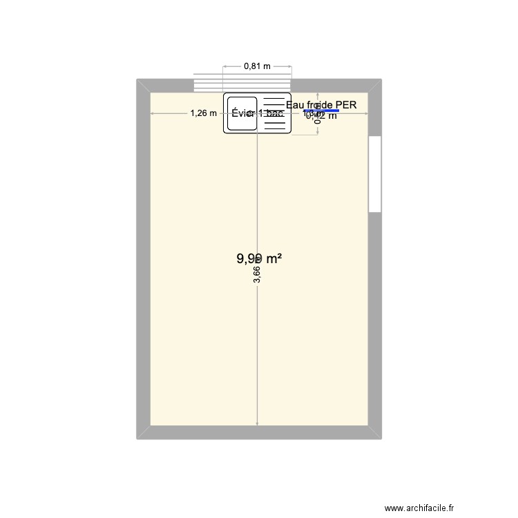 cuisine. Plan de 1 pièce et 10 m2
