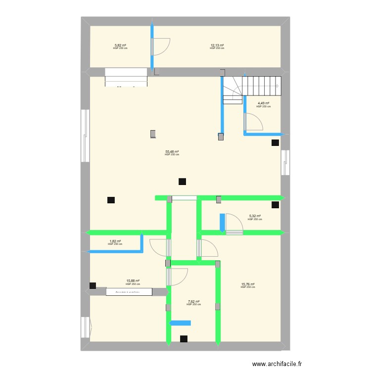 Rez de chaussée - 1er juillet 25 bis. Plan de 9 pièces et 124 m2
