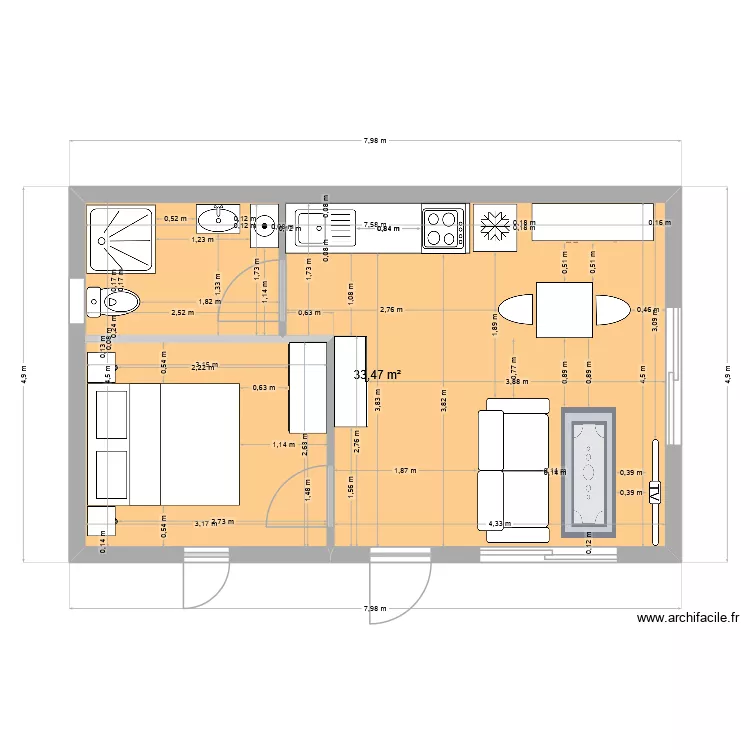 Studio de jardin. Plan de 1 pièce et 33 m² Studio de jardin. Plan de 1 pièce et 33 m²