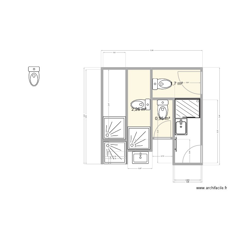 Carnot. Plan de 3 pièces et 5 m2