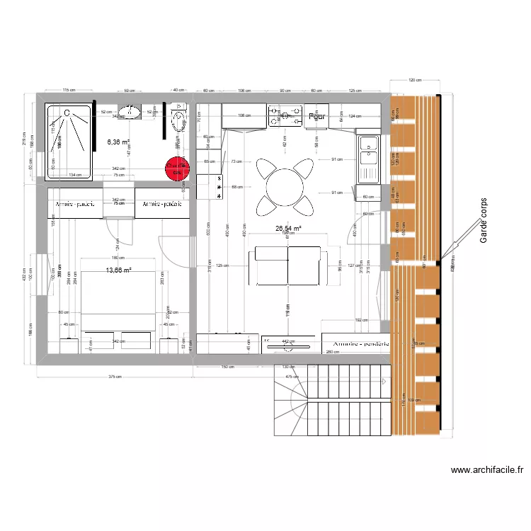 13-02-2025 - Appartements 8 x 6 gauche Meublé avec cotations. Plan de 13-02-2025 - Appartements 8 x 6 gauche Meublé avec cotations. Plan de