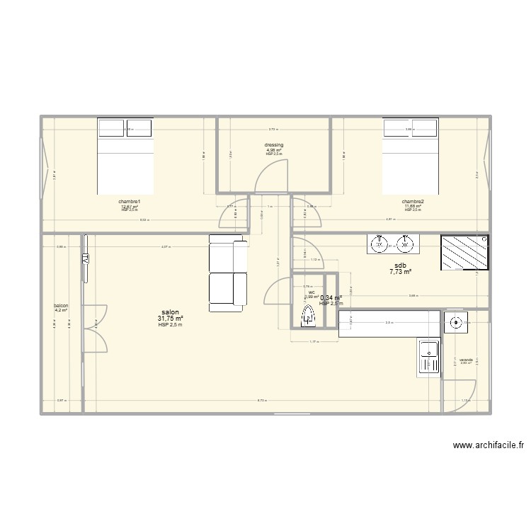 appartement  flo projet 2. Plan de 9 pièces et 77 m2