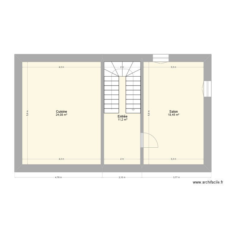 SALON. Plan de 3 pièces et 54 m2