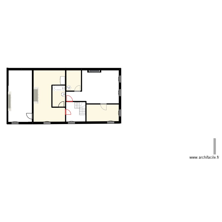 Plateau 3e étage actuel. Plan de 4 pièces et 47 m2