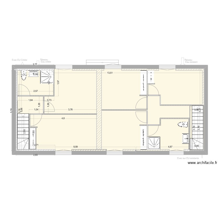 Plomberie V2. Plan de 5 pièces et 233 m2