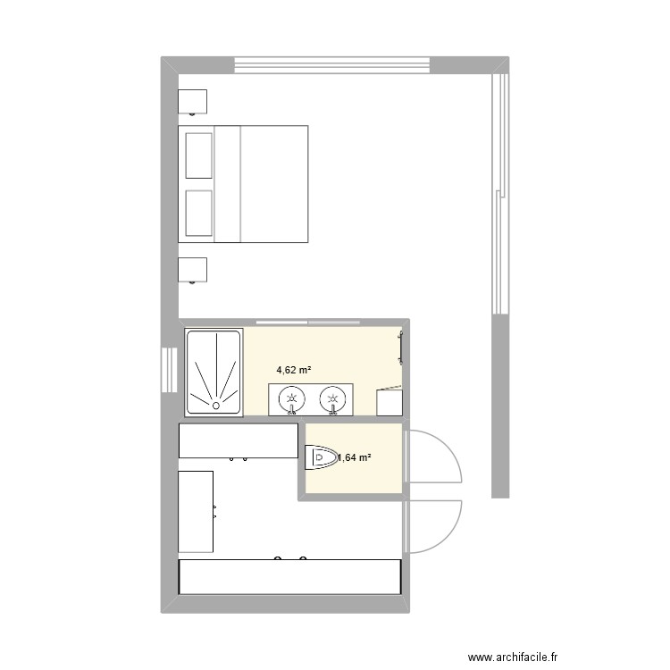 coteaux. Plan de 2 pièces et 6 m2