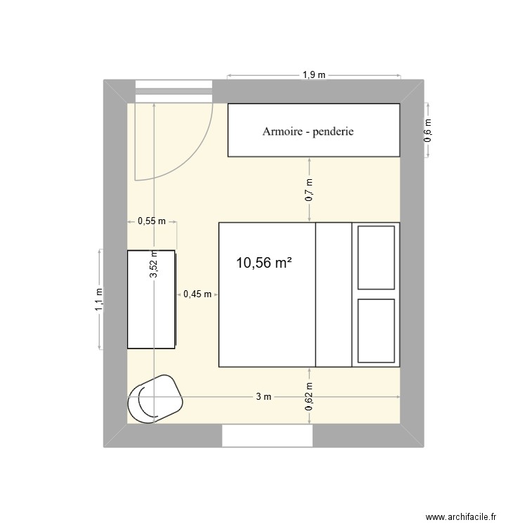 Chambre 2. Plan de 1 pièce et 11 m2