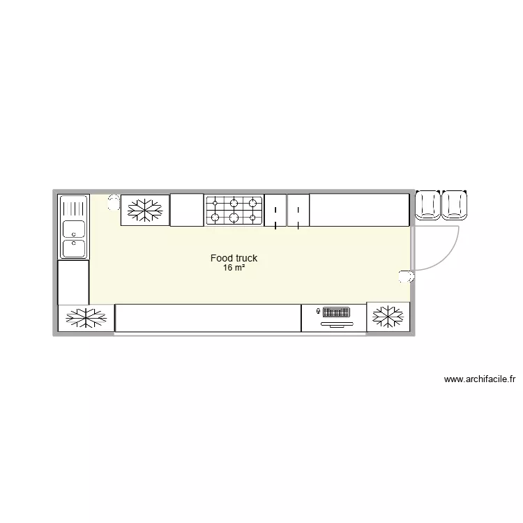 Food truck. Plan de 1  et 16 m²