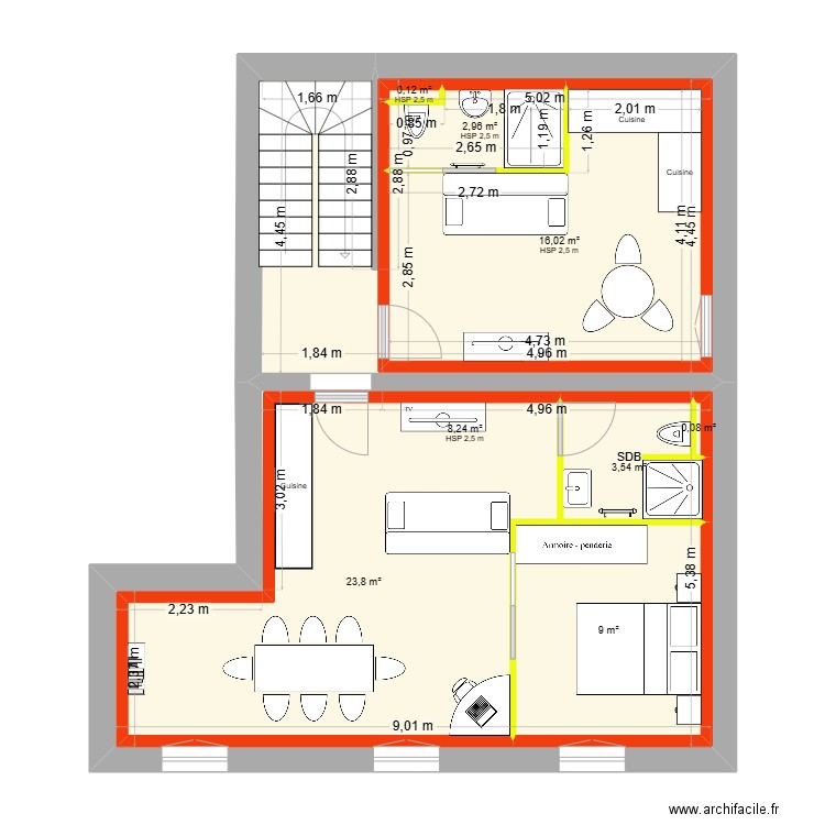 monteux 1 étage. Plan de 8 pièces et 127 m2