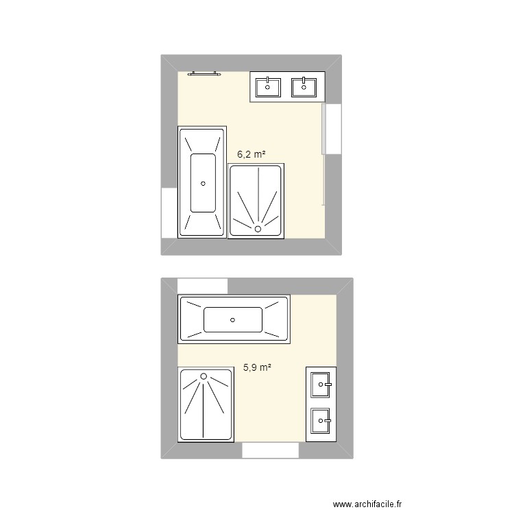 SDB 2. Plan de 1 pièce et 6 m2