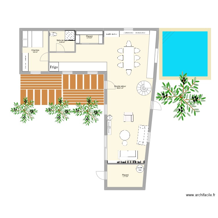 Plasca rdc. Plan de 5 pièces et 92 m2