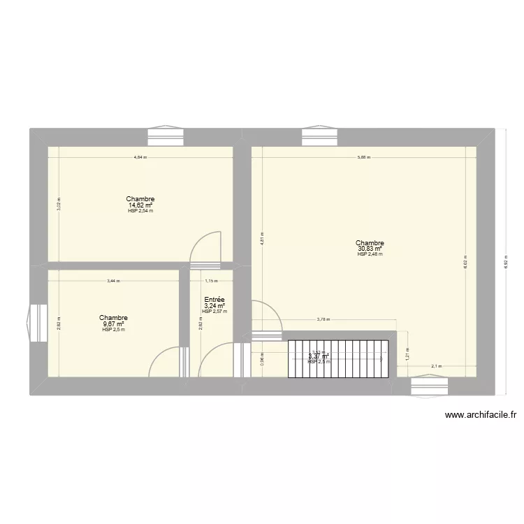 SEPTEME  existant. Plan de 9  et 125 m²
