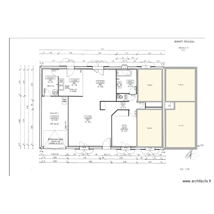 agrandissement maison 3. Plan de 4 pièces et 46 m2