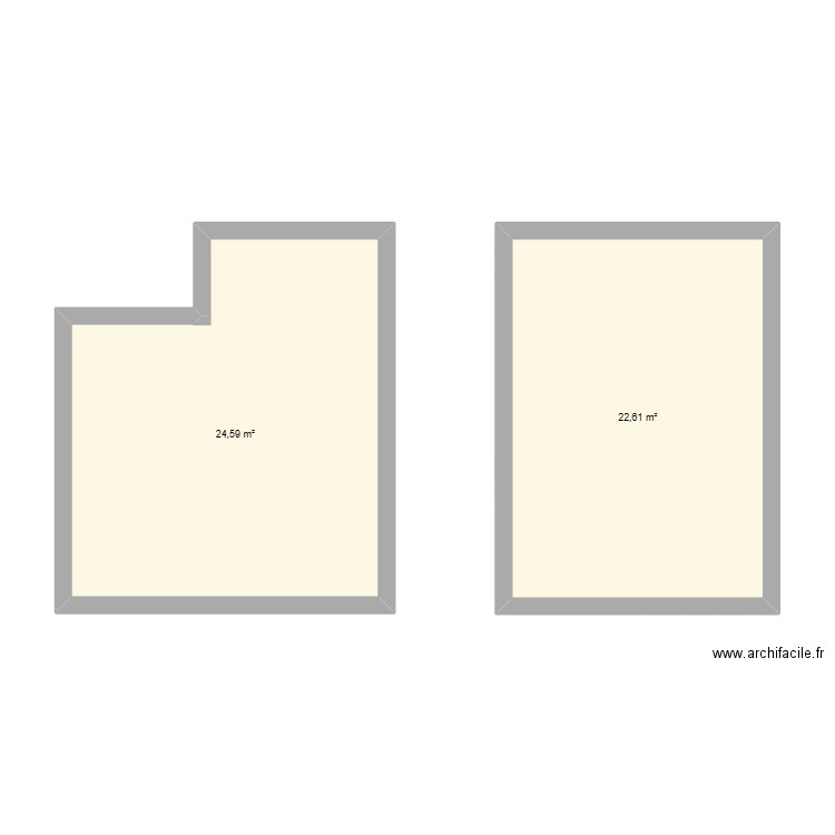 mur a plat. Plan de 2 pièces et 47 m2