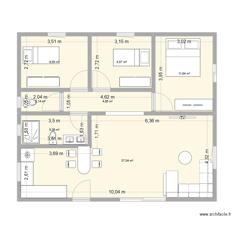 ludvin 2a. Plan de 7 pièces et 79 m2