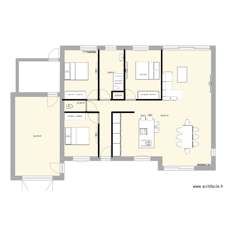 LLLM. Plan de 6 pièces et 120 m2