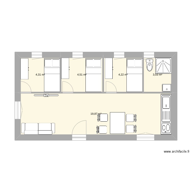 moin sde 40 m2. Plan de 0 pièce et 0 m2