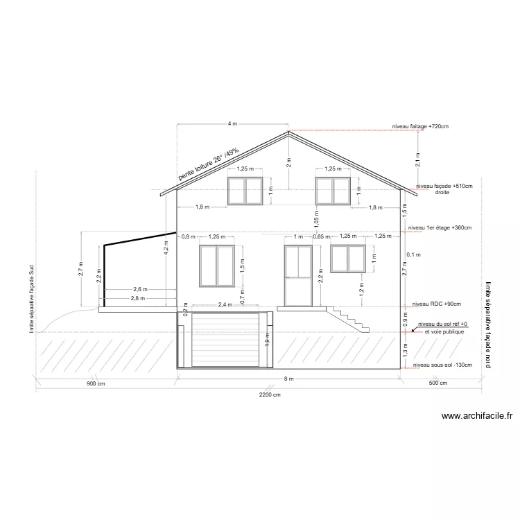 maison Douvres / plan projet pergola /coupe -façade Est. Plan de maison Douvres / plan projet pergola /coupe -façade Est. Plan de