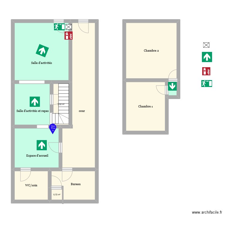 plan d'évacuation. Plan de 11 pièces et 109 m2