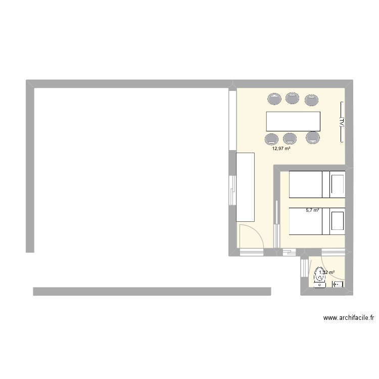 Plan récent. Plan de 3 pièces et 20 m2