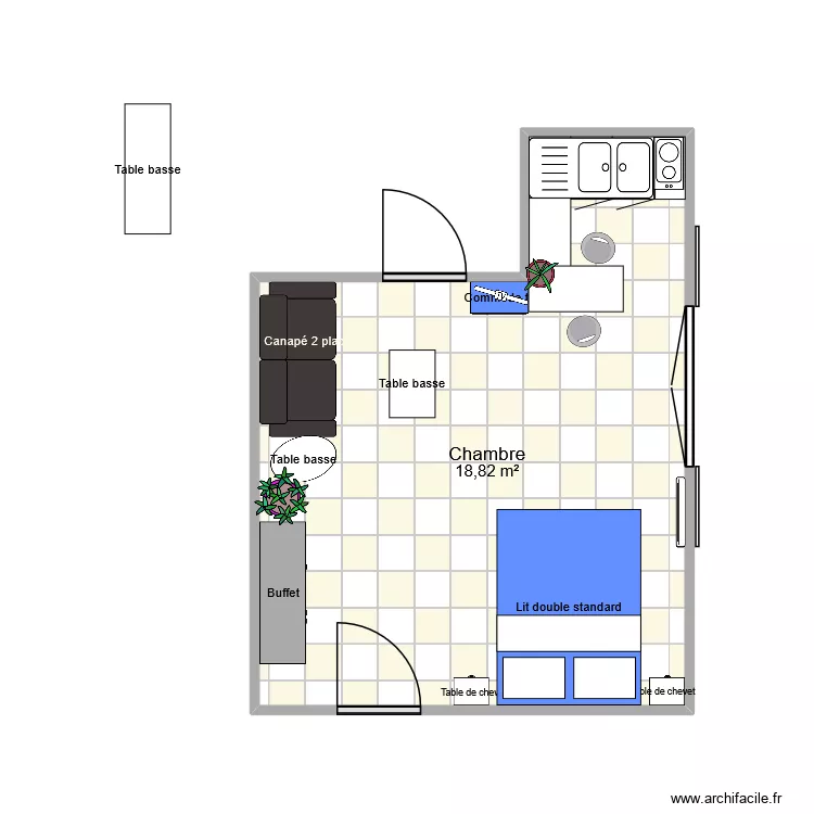Studio Bazog&egrave;res. Plan de 1  et 19 m²