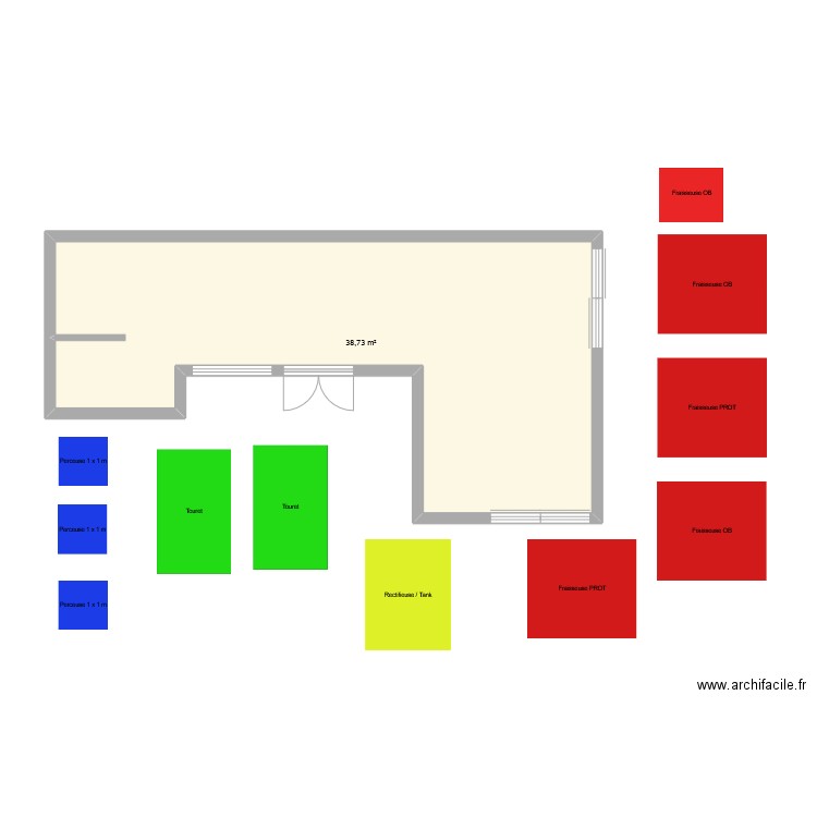 Salle des machines. Plan de 1 pièce et 39 m2