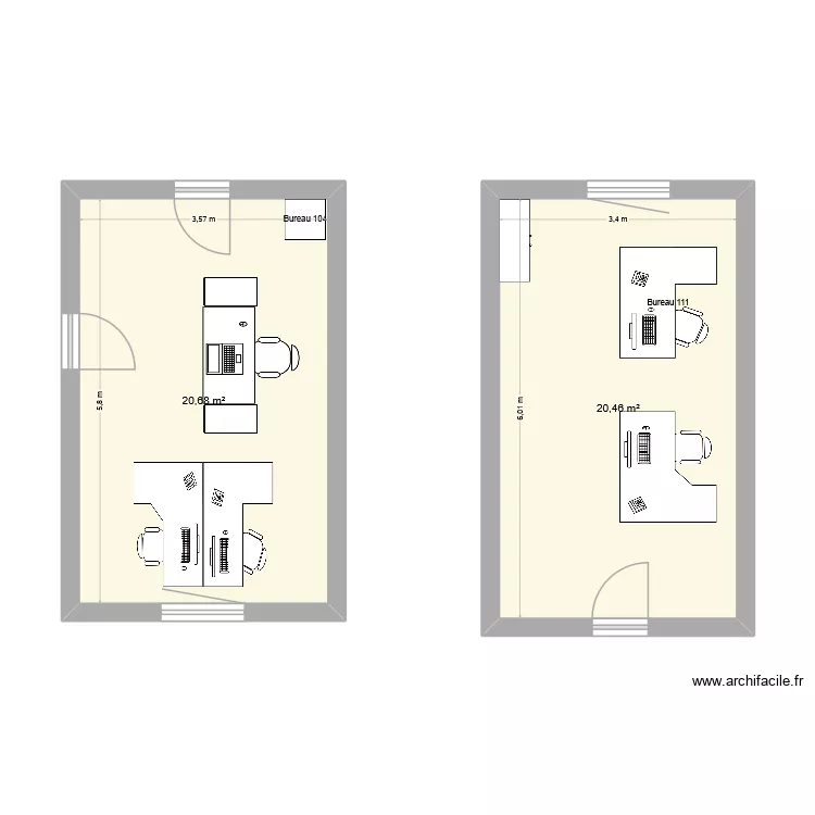 Moncey2. Plan de 2  et 41 m²