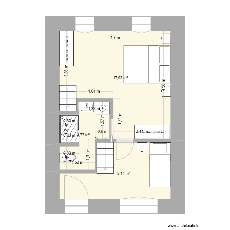 Saint remy proposition. Plan de 3 pièces et 32 m2