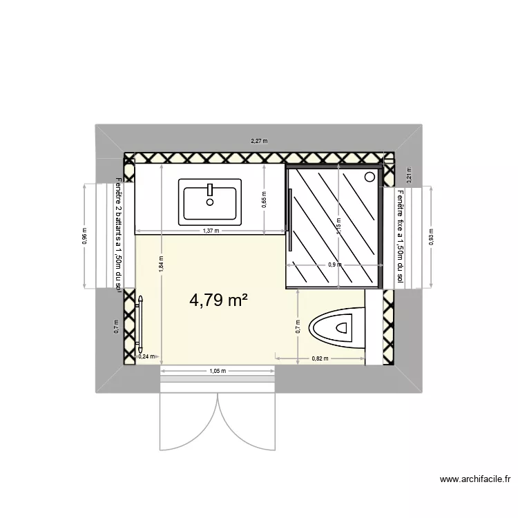 Salle de douche etage. Plan de 1 et 5 m² Salle de douche etage. Plan de 1 et 5 m²