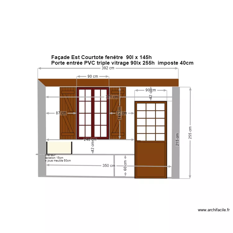 FACADE est courtote AVEC colombages  145 porte 215hx97. Plan de 