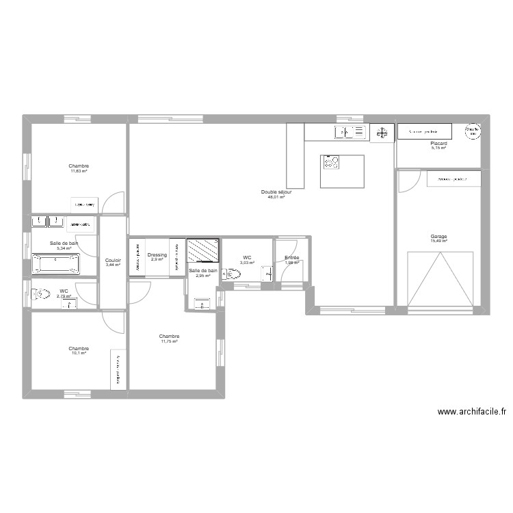 Maison 3 plan. Plan de 13 pièces et 125 m2