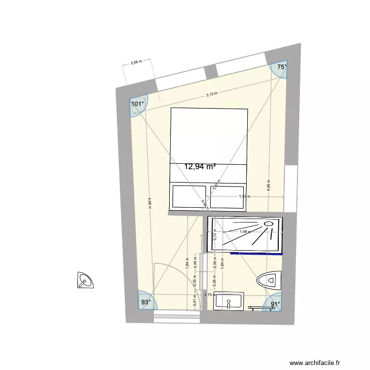 Projet 5_Chambre d'amis+SdE. Plan de 1 et 13 m² Projet 5_Chambre d'amis+SdE. Plan de 1 et 13 m²