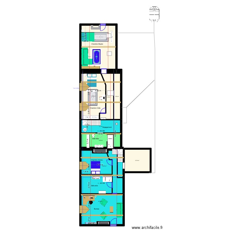 Plan étage maison. Plan de 9 pièces et 177 m2