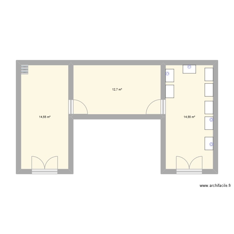 plan salle E1-7. Plan de 3 pièces et 42 m2