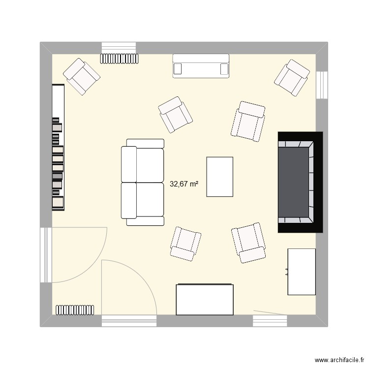 salon. Plan de 1 pièce et 33 m2