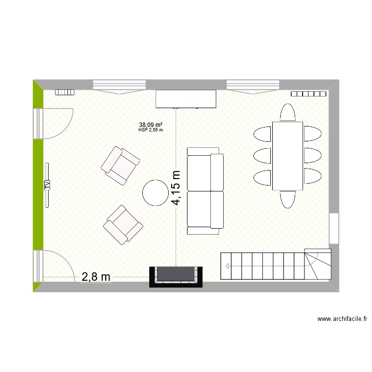 ferme. Plan de 1 pièce et 38 m2