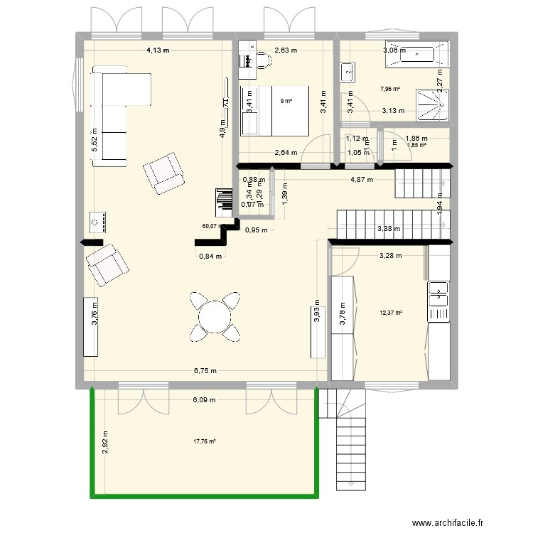 RDC Modif. Plan de 6 pièces et 92 m2