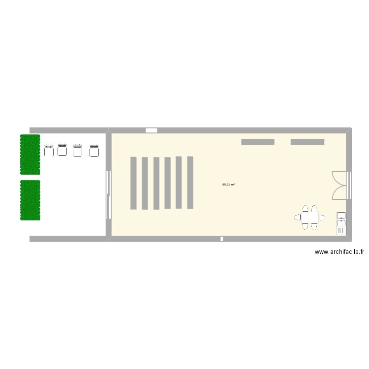 anis. Plan de 1 pièce et 60 m2