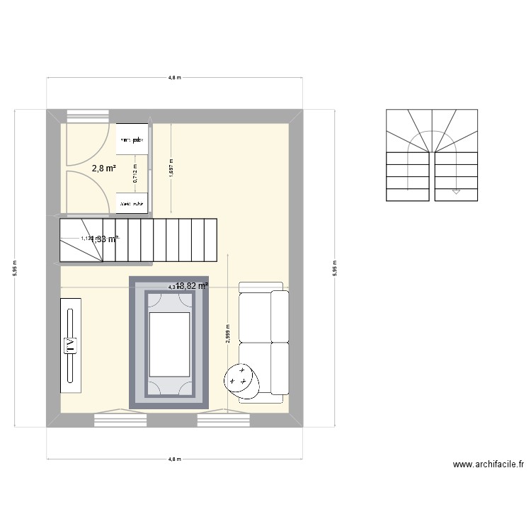 appartement F2 N°1. Plan de 3 pièces et 23 m2