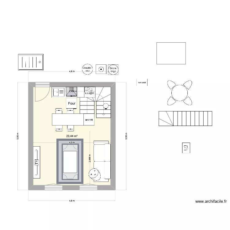 appartement F2 N&deg;1. Plan de 6  et 49 m²