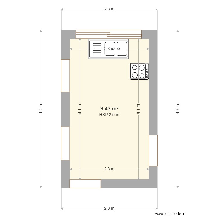 cuisine. Plan de 1 pièce et 9 m2