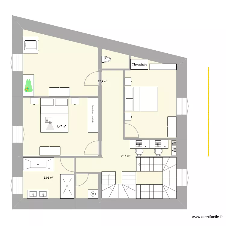 Etage duverger. Plan de 4  et 73 m²