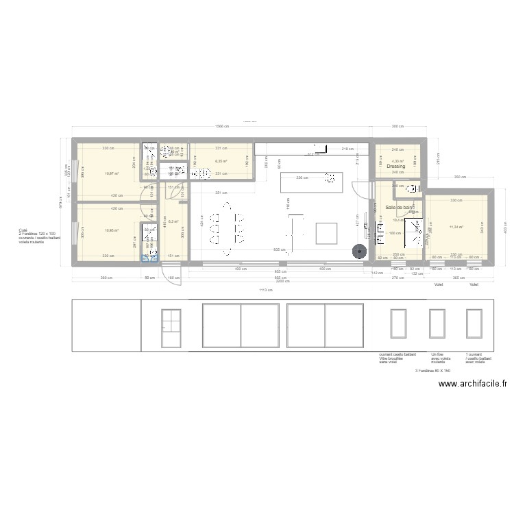 PROJET CAILLE - AMENAGEMENT INTERIEUR. Plan de 10 pièces et 65 m2