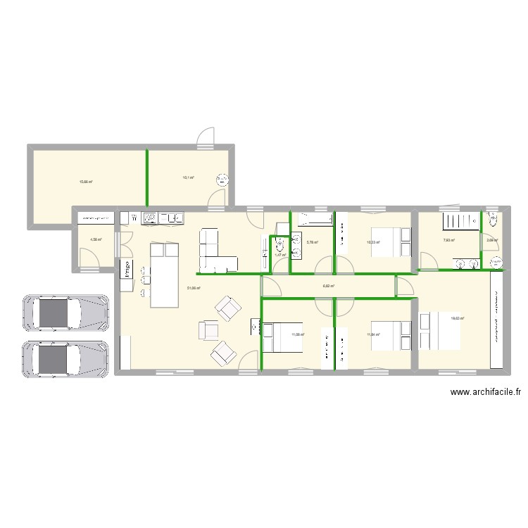 Malves Salon V4. Plan de 13 pièces et 159 m2