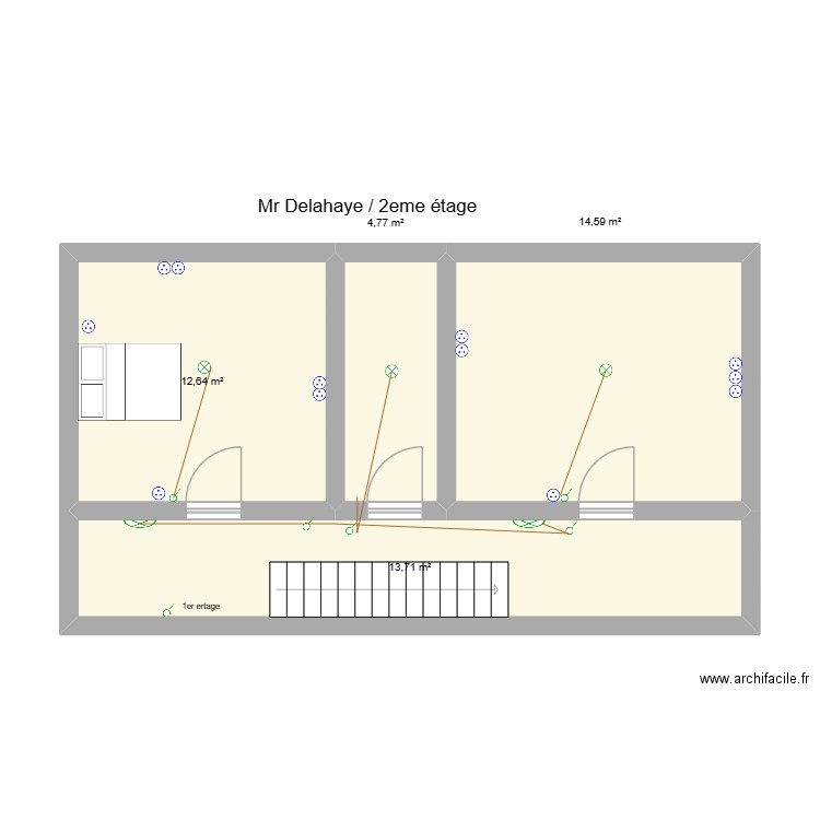 DELAHAYE 2EME ETAGE. Plan de 4 pièces et 46 m2
