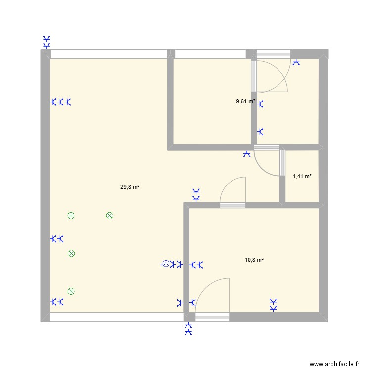 Poolhouse. Plan de 4 pièces et 52 m2
