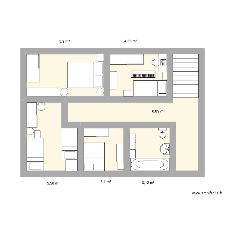 haut. Plan de 6 pièces et 31 m2